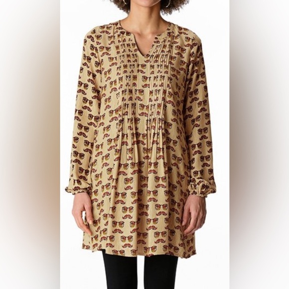 Wayward Fancies Eshakti Pleated Beige Tunic Disguise Print Women’s Size 2X-22W - Picture 8 of 10